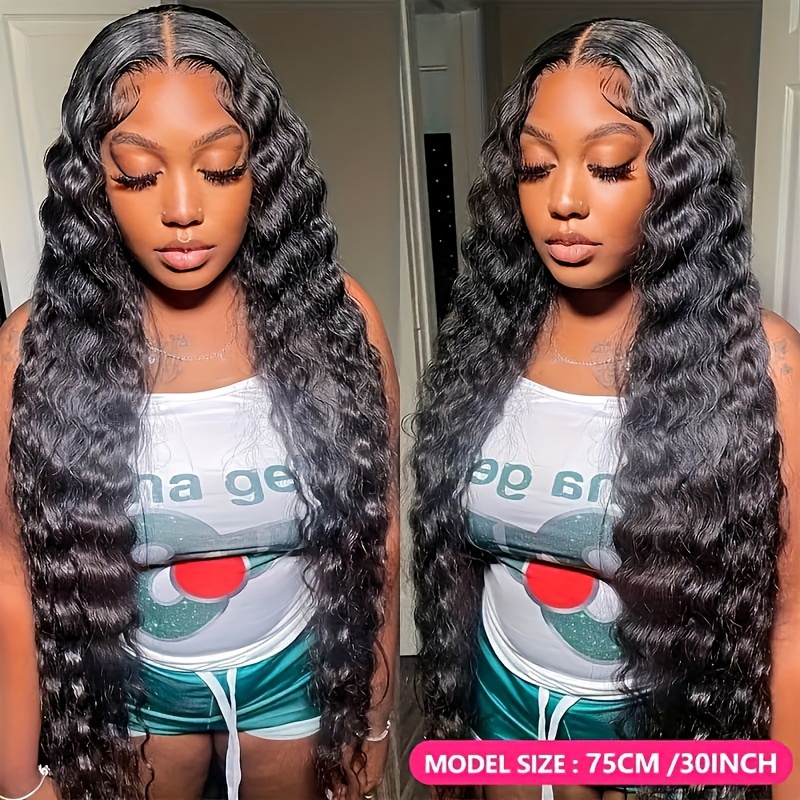 30 32 34 Inch 13x4 Looose Deep Wave Lace Front Human Hair Wig HD