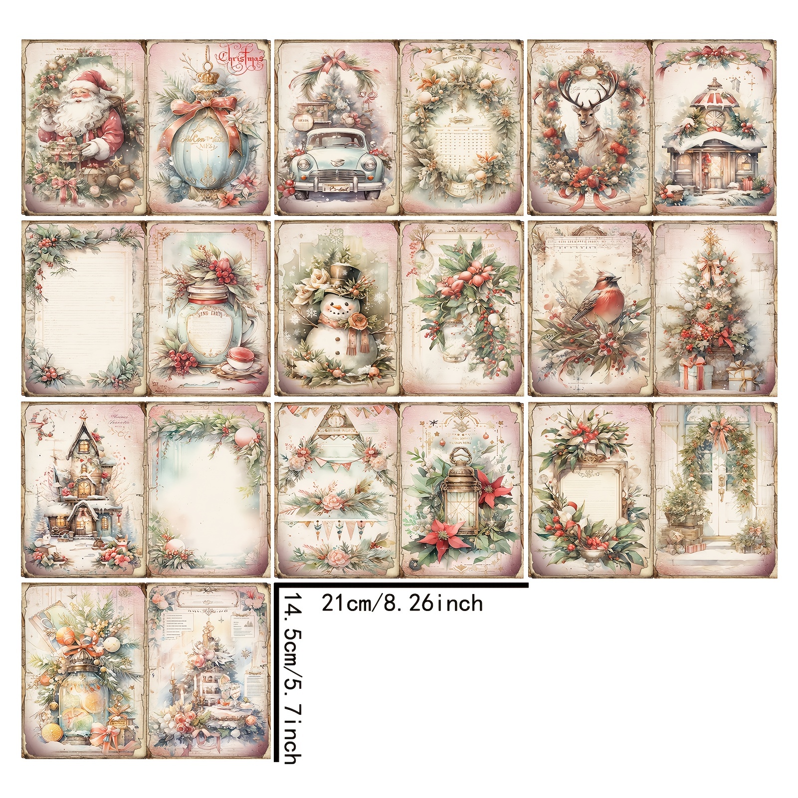 Vigus 10 Sheets Of Christmas Santa, Snowman, Elk And Bird Atmosphere Full Of Happiness Description Garbage Diary Magazine A5 Size Handicraft Paper