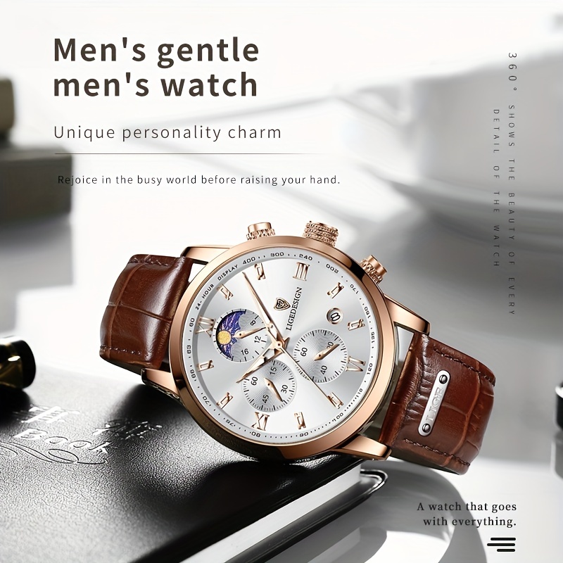 LIGE zegarek męski luksusowy PU skórzany wodoodporny sportowy zegarek kwarcowy chronograf wojskowy zegarek dla mężczyzn Masculino prezent dla mężczyzny
