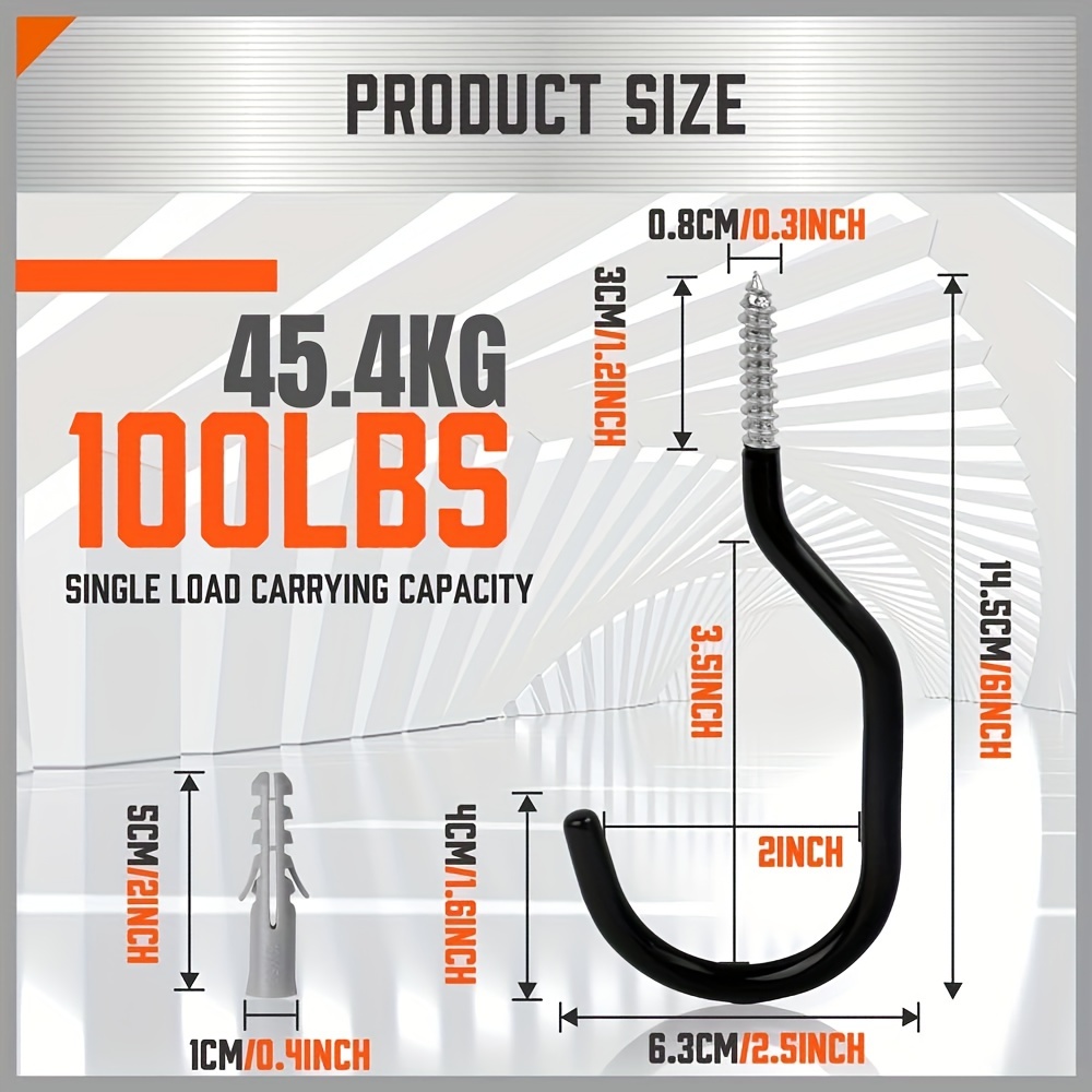2pcs Garage Hook Storage Utility Hook Garage Bike Hook Garage Organization Tool, Size: 20X11X2CM, Black