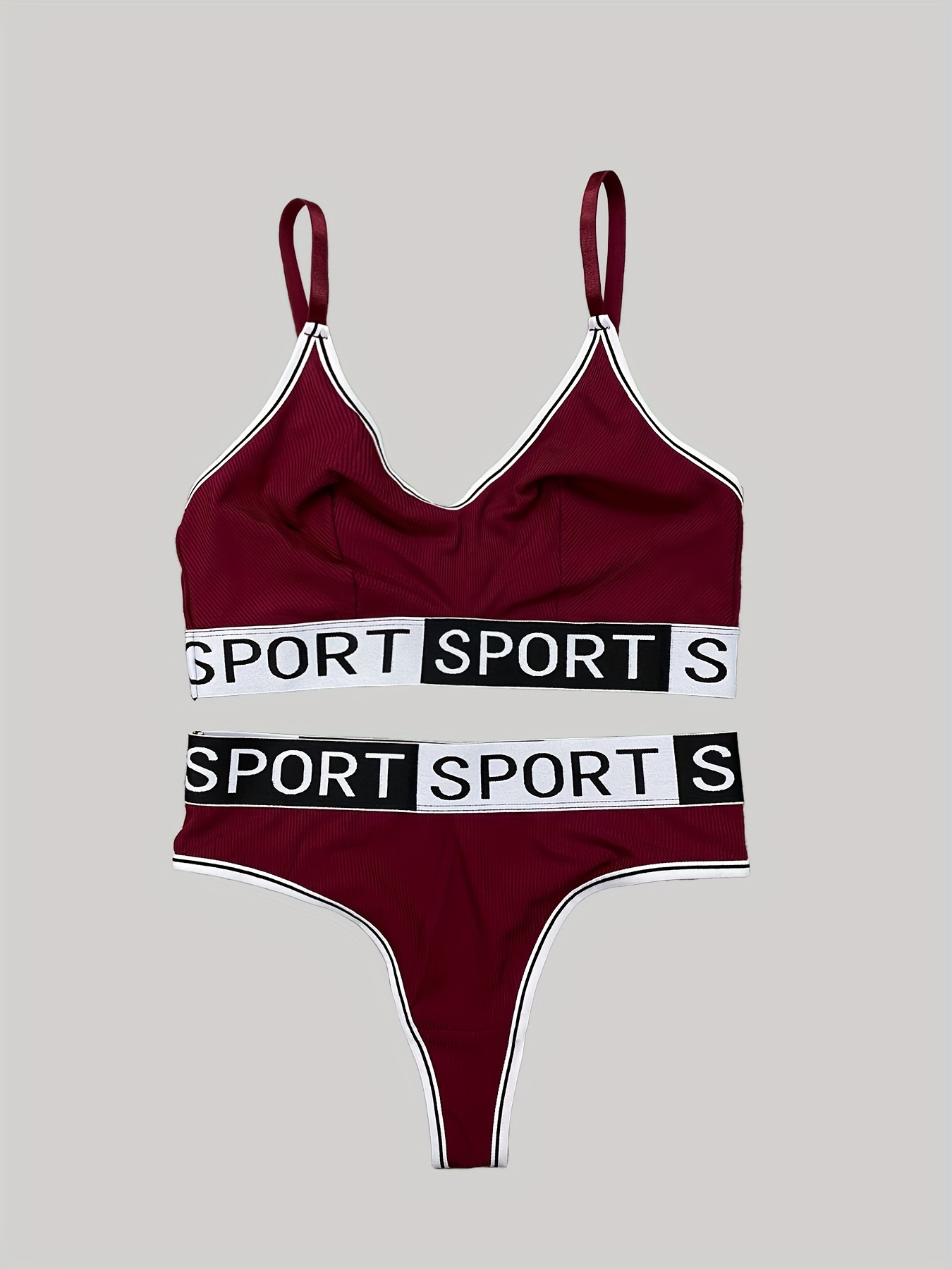 Letter Print Bra & Panties, Wireless Sports Bra & Elastic Panties Lingerie  Set, Women's Lingerie & Underwear - Temu Germany