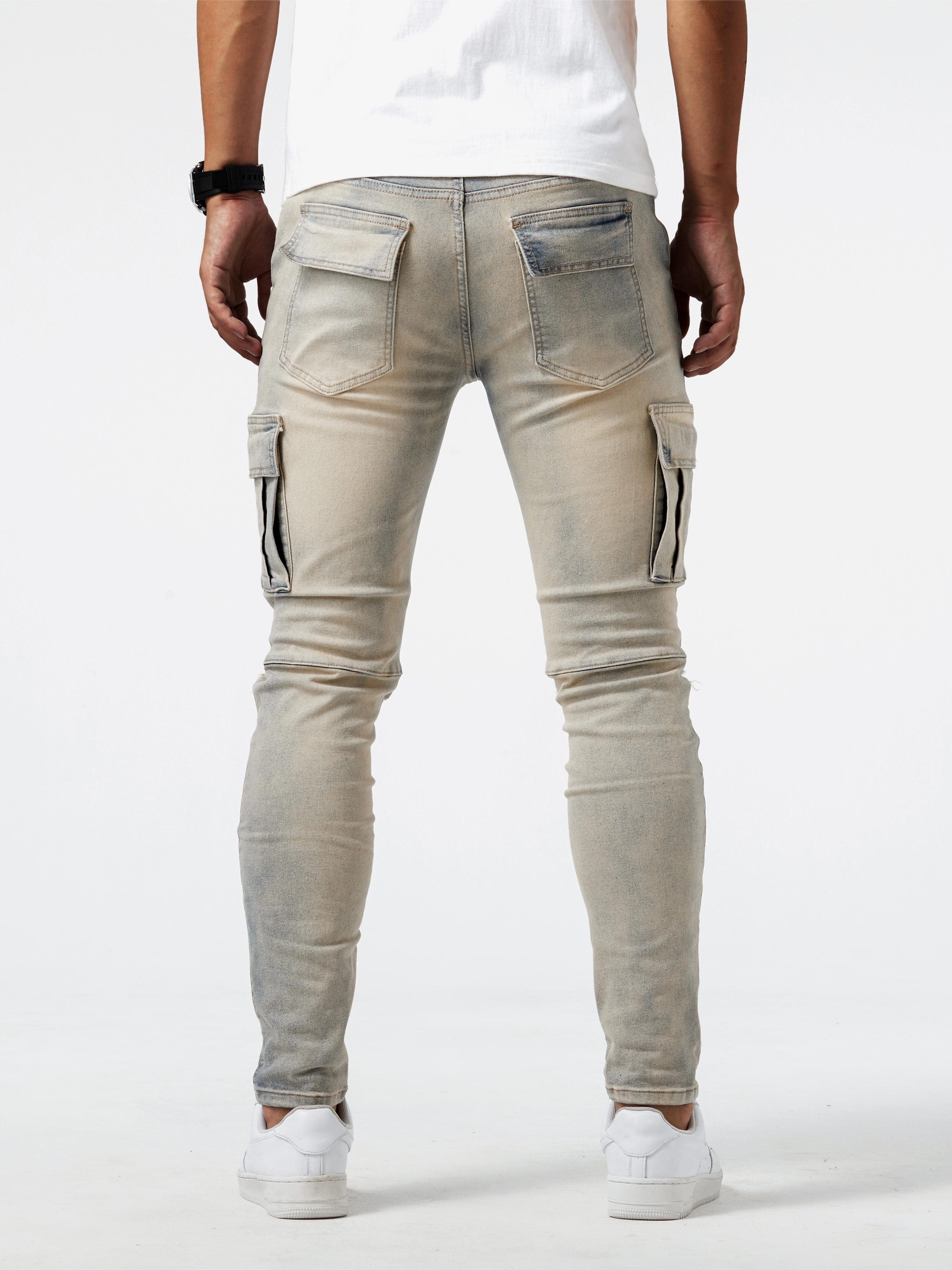 Slim Fit Cargo Jeans Men's Casual Street Style Multi Pocket - Temu