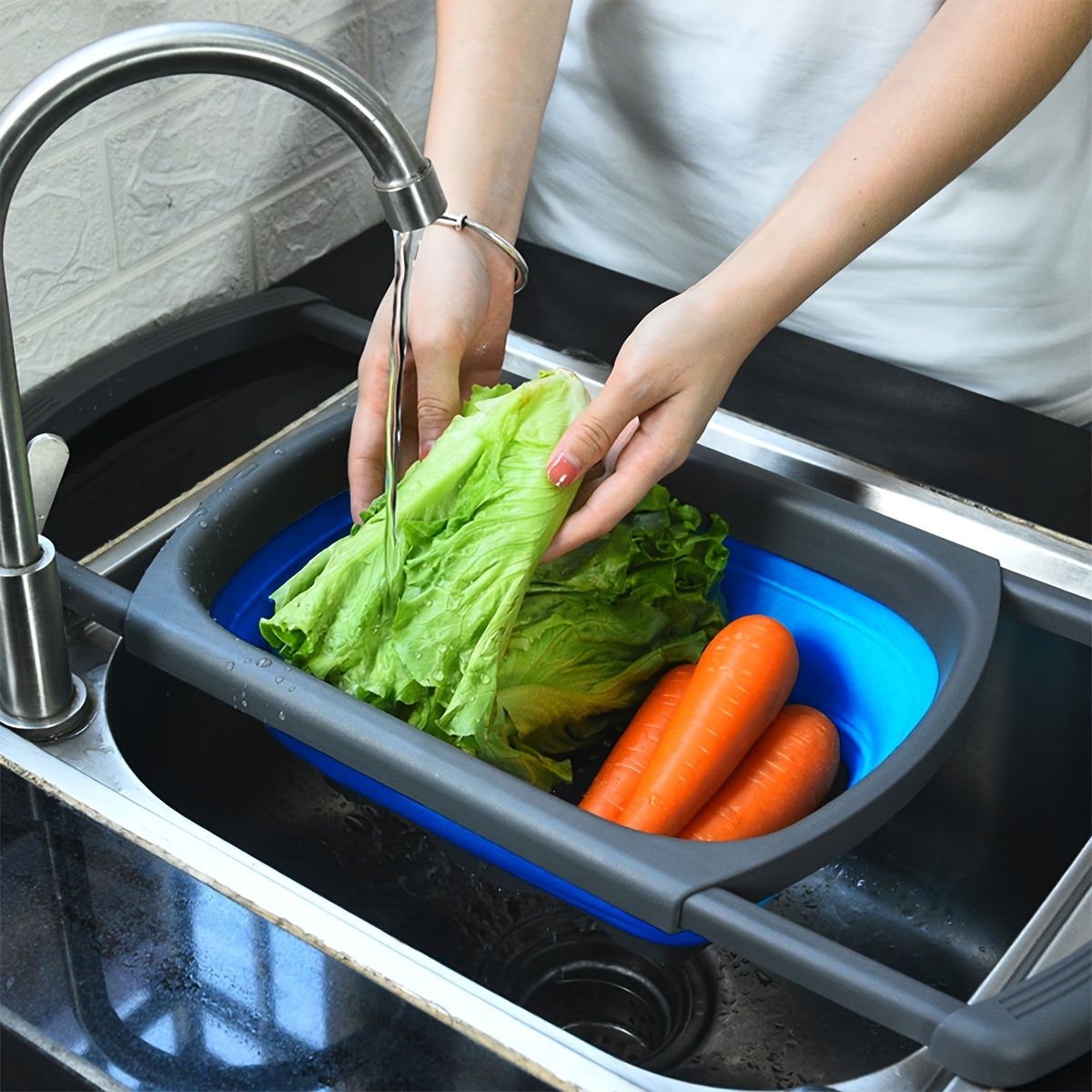 Acheter Passoire de cuisine panier de lavage de fruits et légumes, passoire  pliable, égouttoir pliable au-dessus de l'évier, outils en Silicone  réglables
