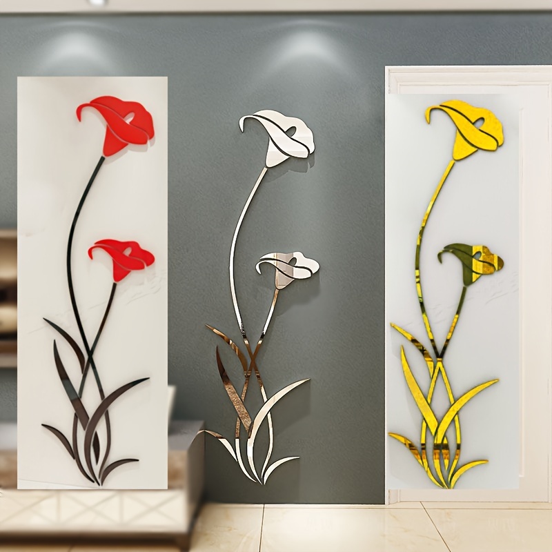 3D Miroir Fleur Sticker Muraux Autocollant Acrylique Amovible