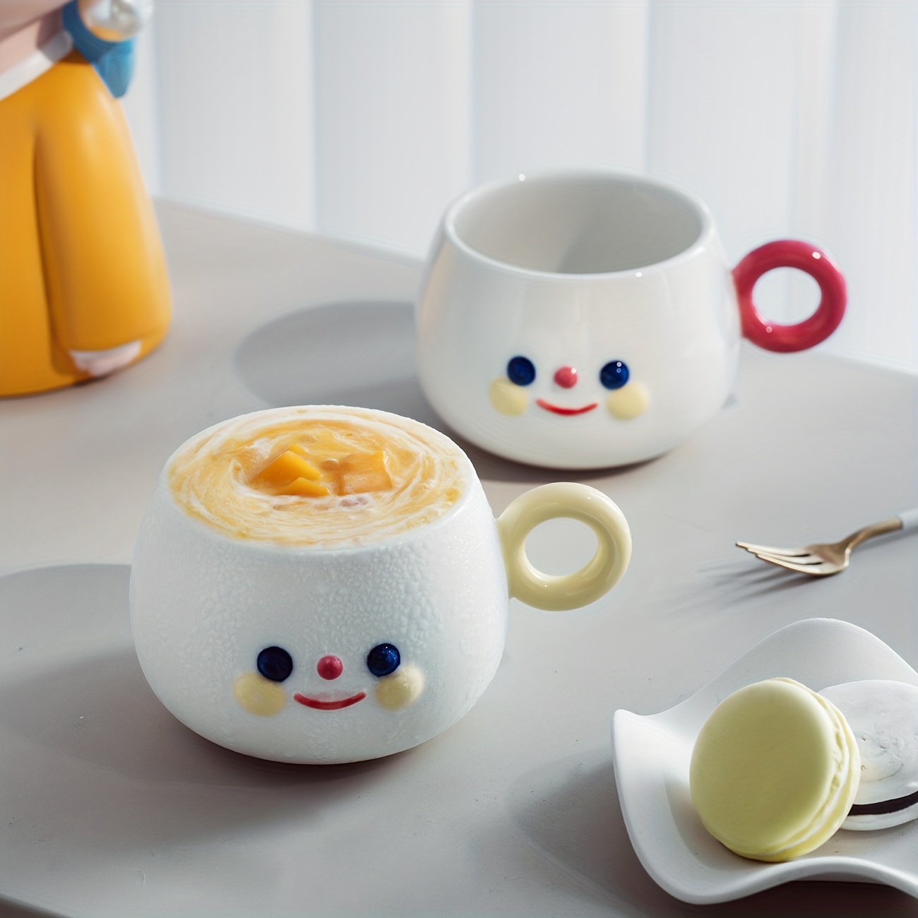 Cute Girl New Smiley Face Mug Home Breakfast Milk Cup with Handle with  Spoon with Lid Glass Cup Drinkware Water Cup