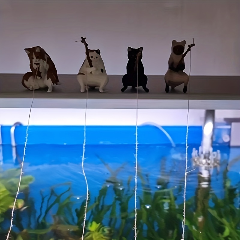 Fish Tank Decoration Cute Mini Fishing Cat Statue Figurines