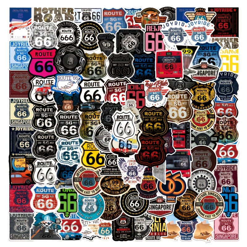 100pcs 66 Highway Logo Sticker | Adult Youth | Waterproof | Laptop Computer | Skateboard Sticker | Our Store Deals Today