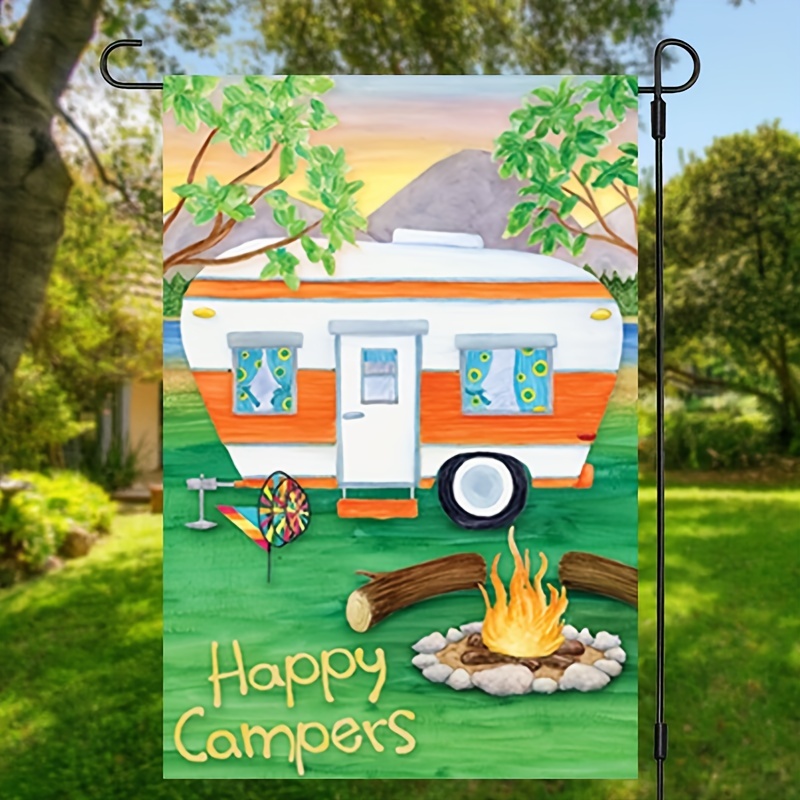 

1pc, Happy Campers Flag Summer Fall Camping Outdoors Campfire Flag Double Sided 18x12 Inch, For Garden Yard House Decor Supplies, Christmas Decor Supplies