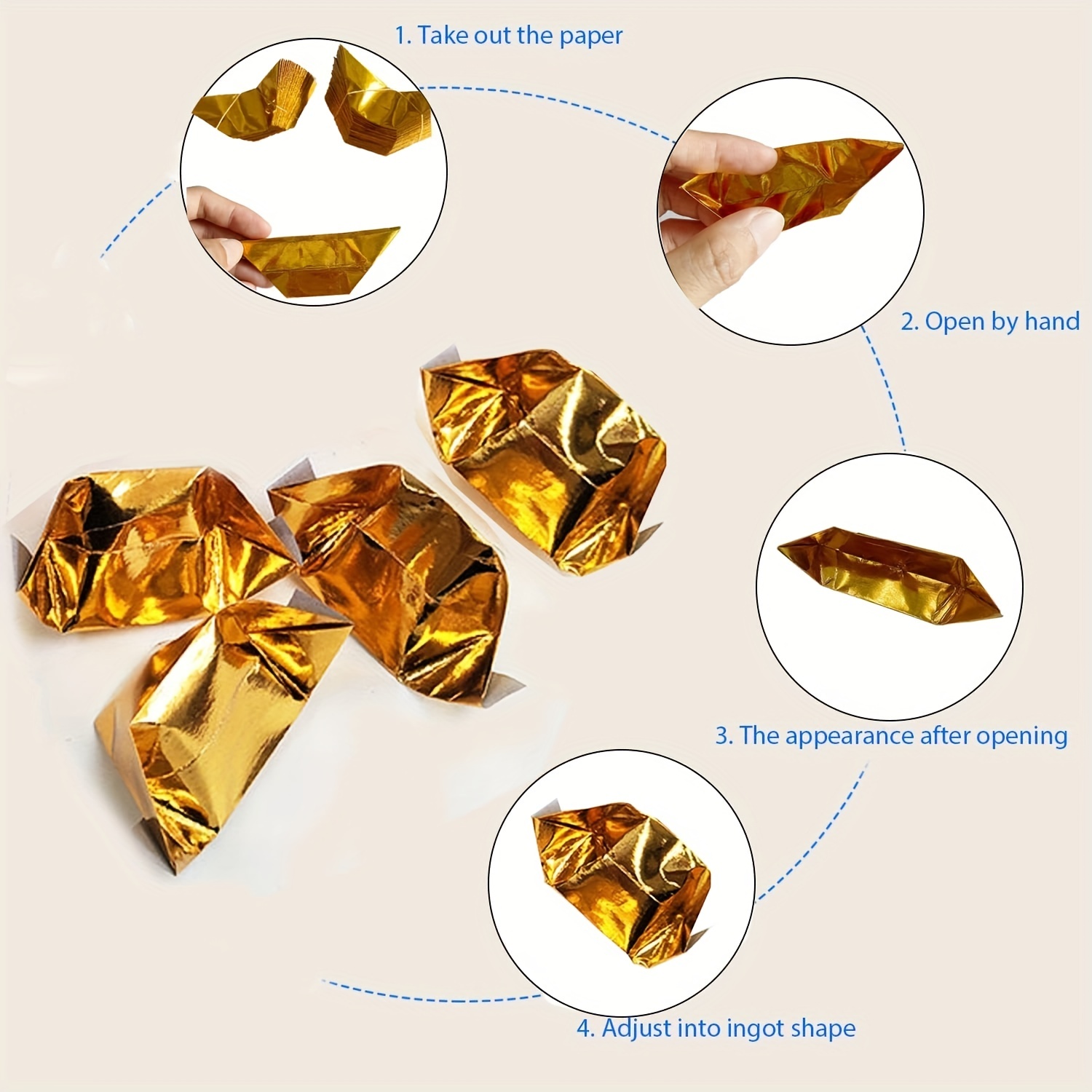 500X Chinese Joss Paper Folding Gold Ingot Paper Sacrificial Offering  6.3*7.5