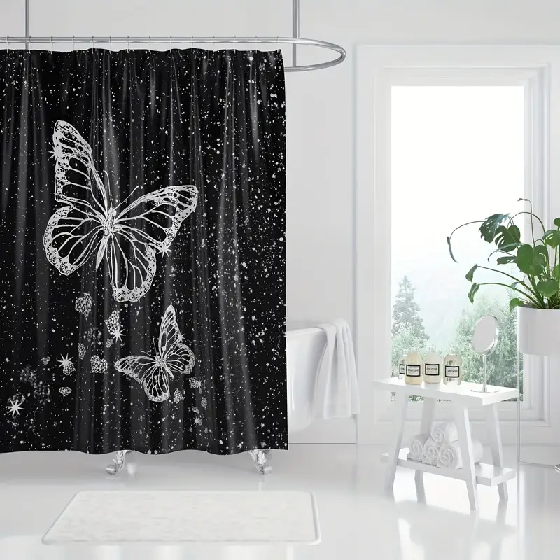 Bling White Erfly Black Shower Curtain Night Sky Cosmic Temu