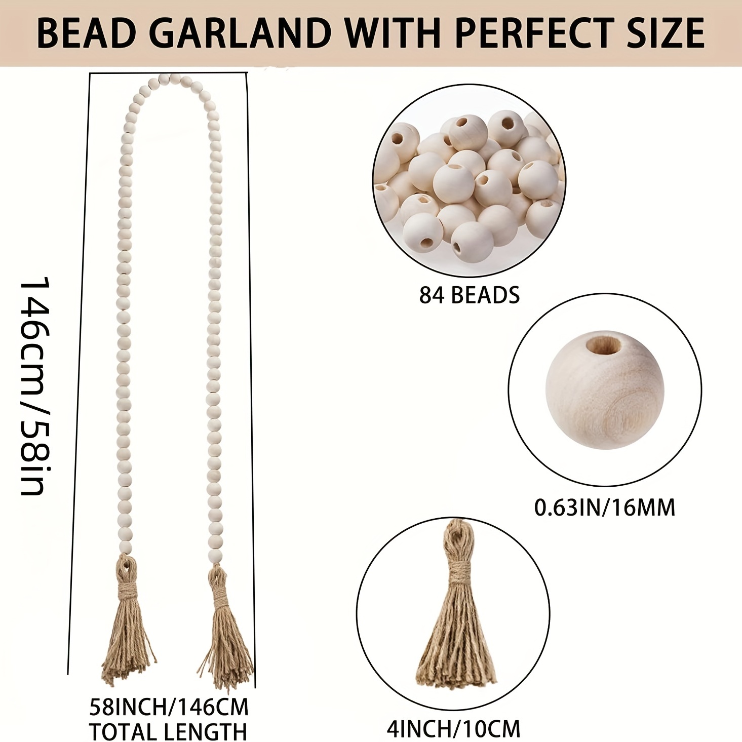 Wood Beads Garland With Tassel Natural Prayer Wood String - Temu