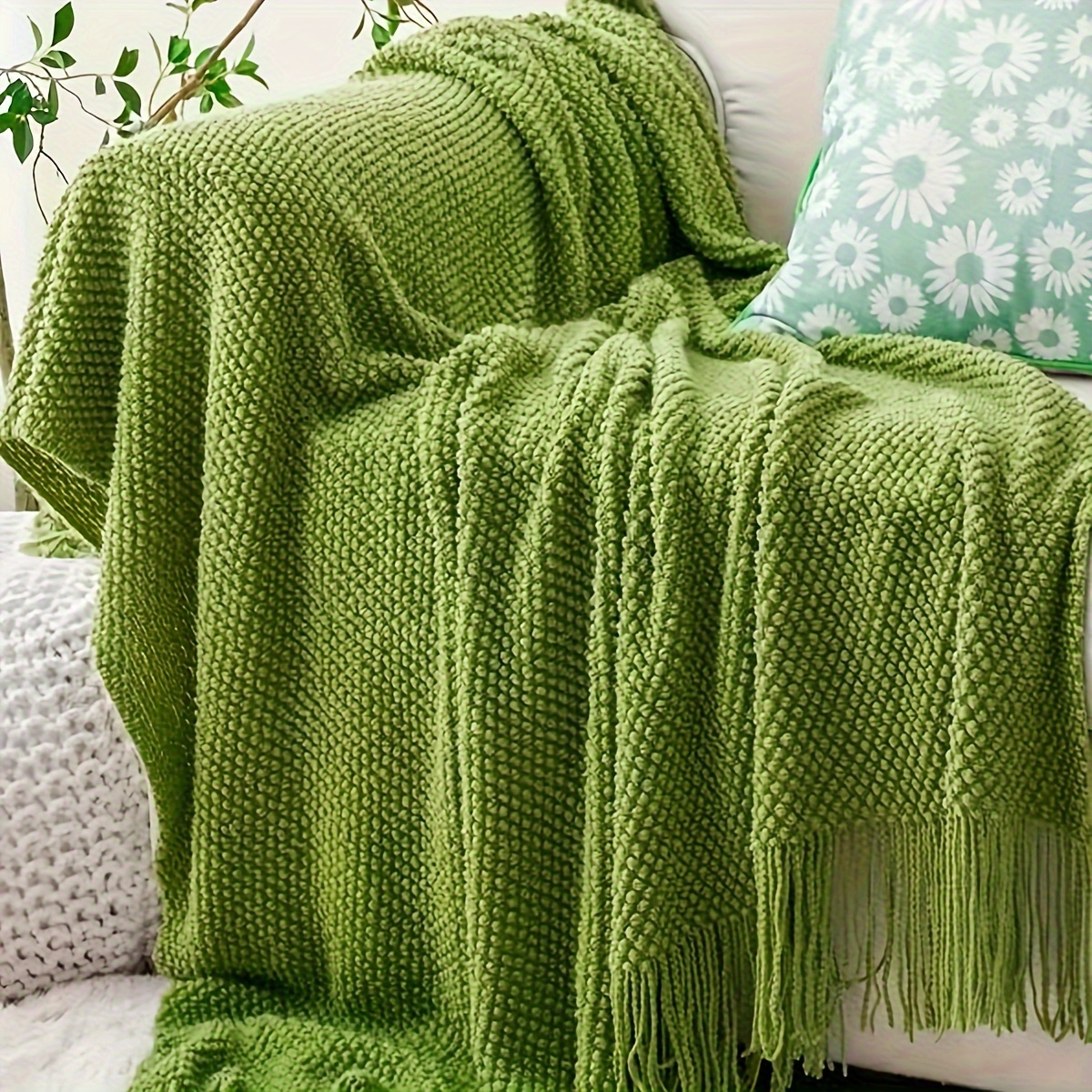 TEMU 1pc Lime Green Solid Color Sofa Throw Blanket