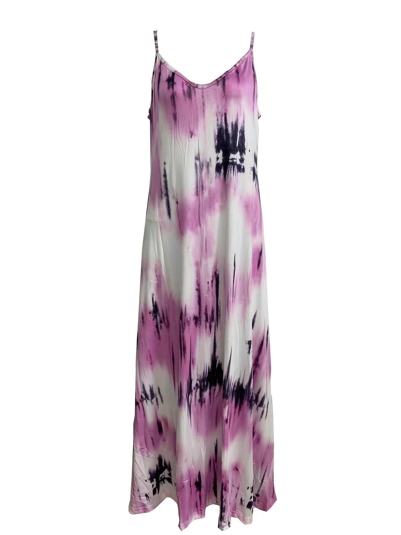 Tie Dye V Neck Maxi Dress Medium Stretch Loose Cami