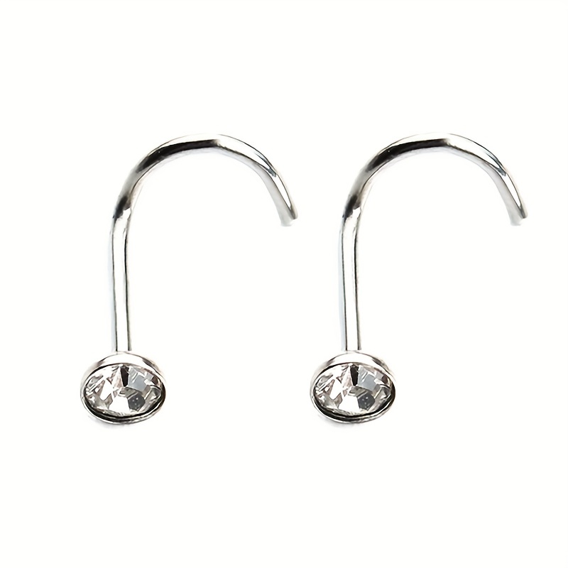 30 Pcs 2mm Rhinestone Nose Screw Ring Piercing Studs, Unisex