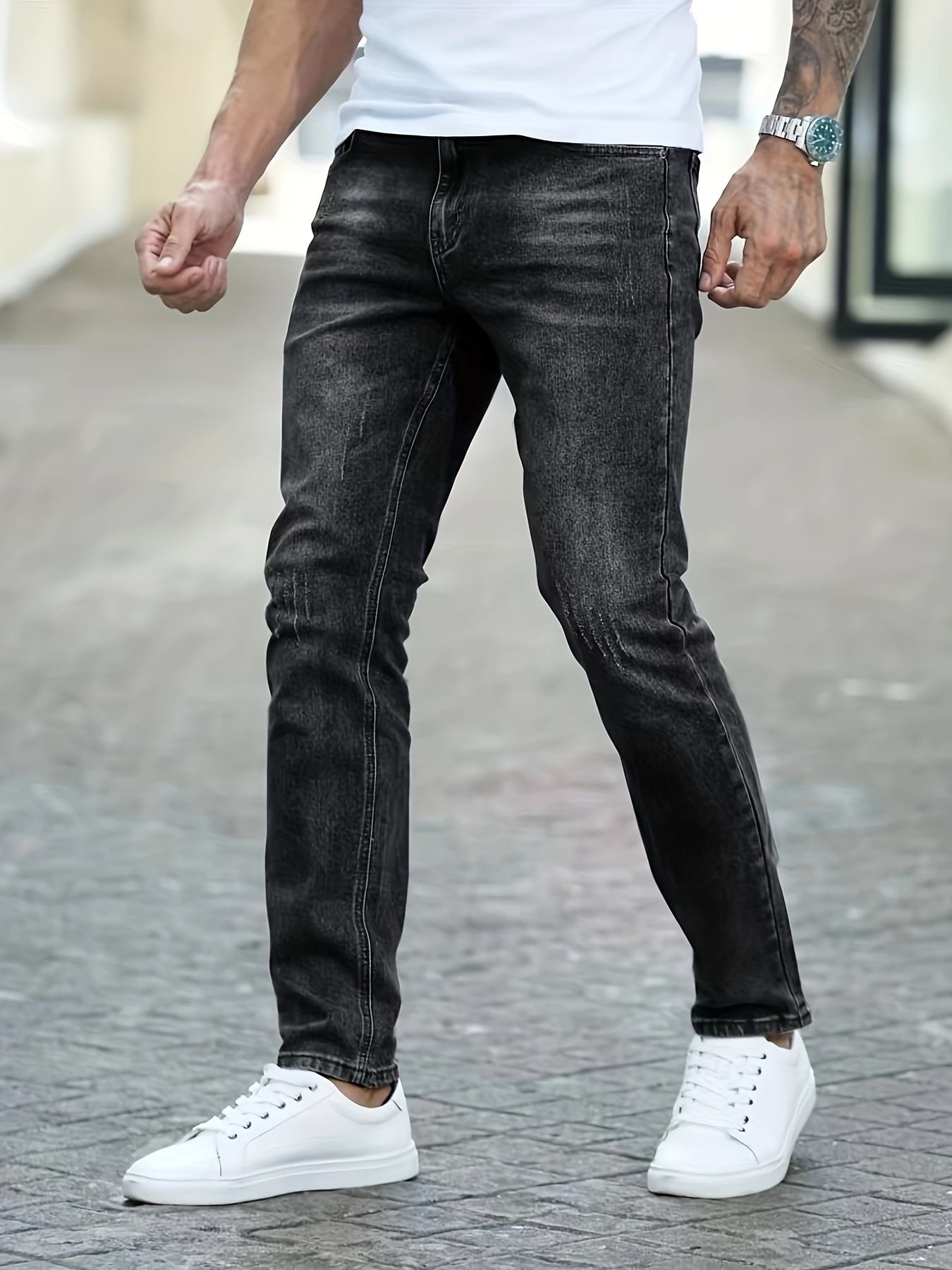 New Trend Washed Jeans Men's Slim Stretch Straight Leg Jeans - Temu