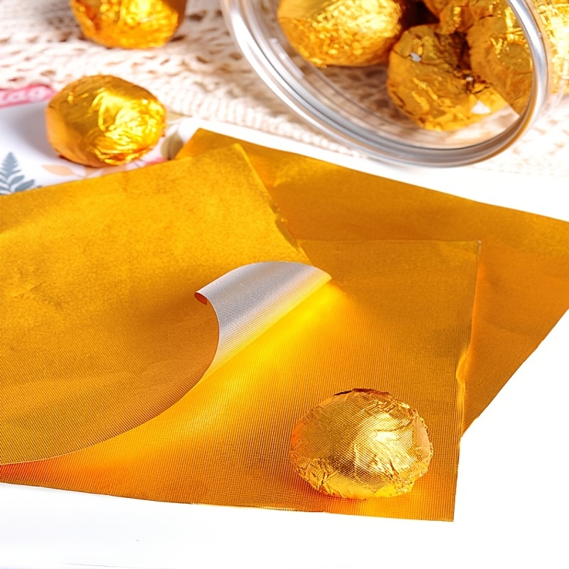 1Bag(100PCS) 4'' Gold Embossing Aluminum Foil Square Sweets Candy Lolly  Paper Chocolate Gifts Wrappers Tea Powder Packing Sugar Wraps Paper