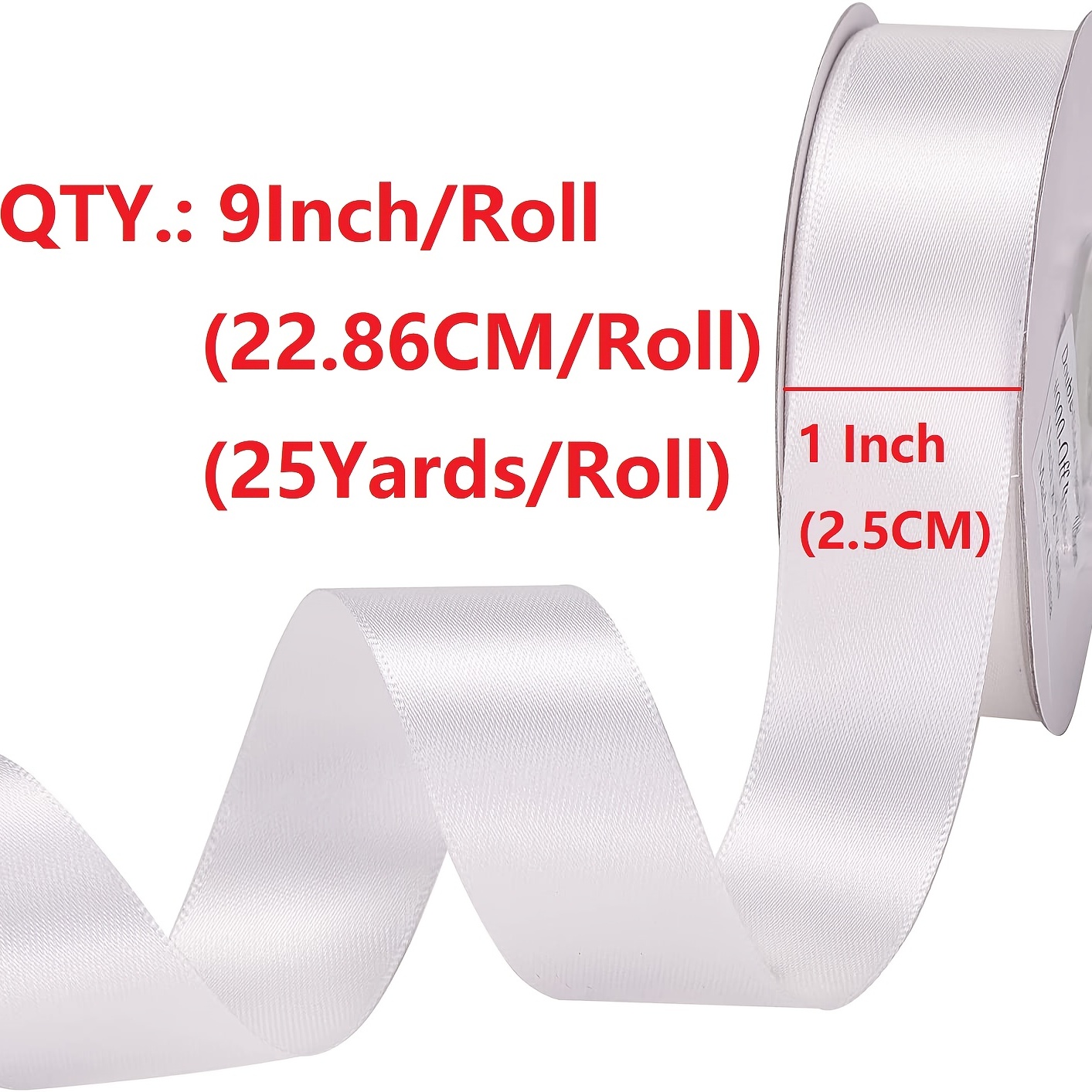  White Satin Ribbon 1-1/2 Inches x 25 Yards, Solid
