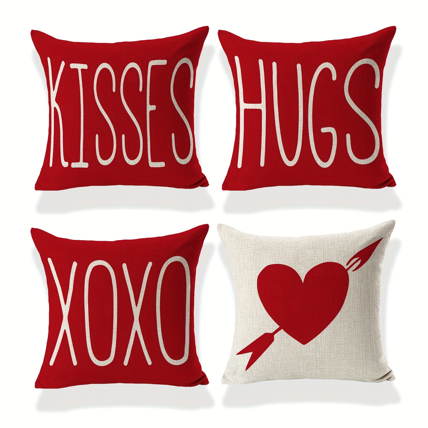 Red Throw Pillow Cases Festive Polylester Linen Kisses Hugs One