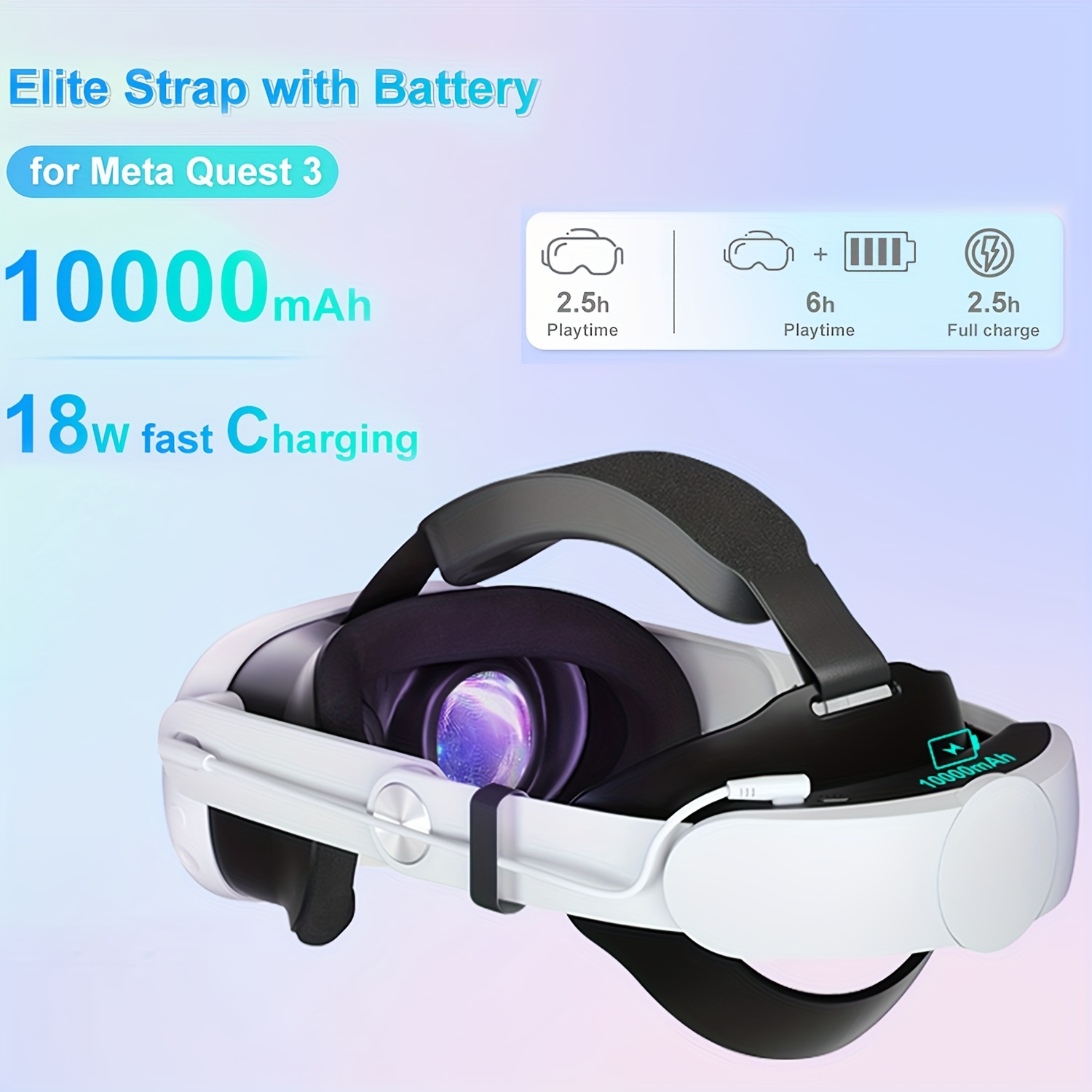Battery Head Strap 7500mAh for Meta Quest 3/Quest 2,Elite Strap with  Battery Extend Playtime for Oculus Quest 3/2, Double Knob Adjustable Head  Strap