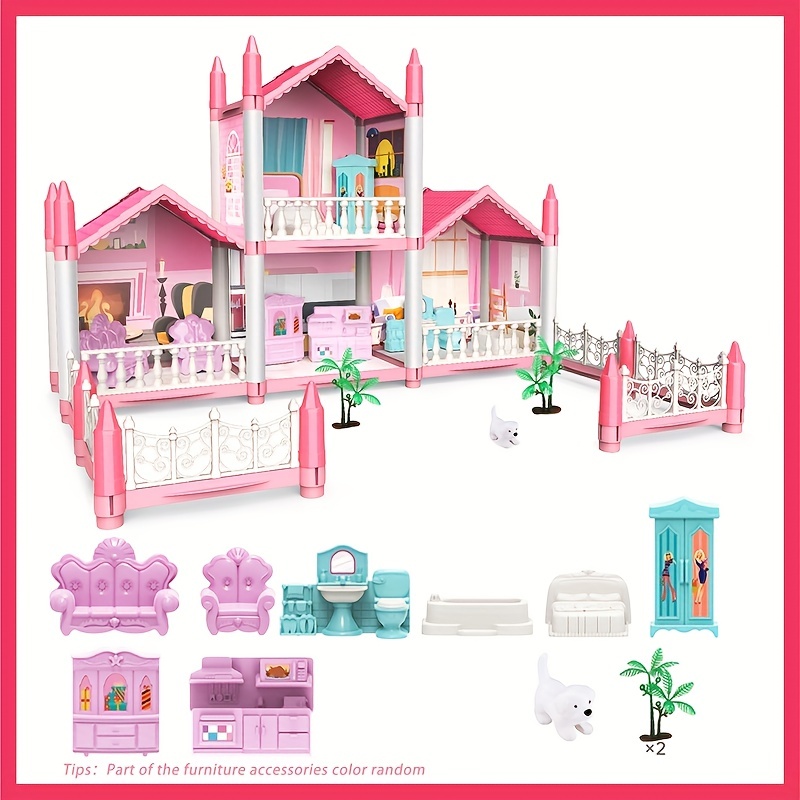  Juego de casa de muñecas con 11 habitaciones y accesorios de  muebles, casa de ensueño rosa para niñas, construcción de bricolaje, juego  de simulación, casa de muñecas, juguete de regalo para