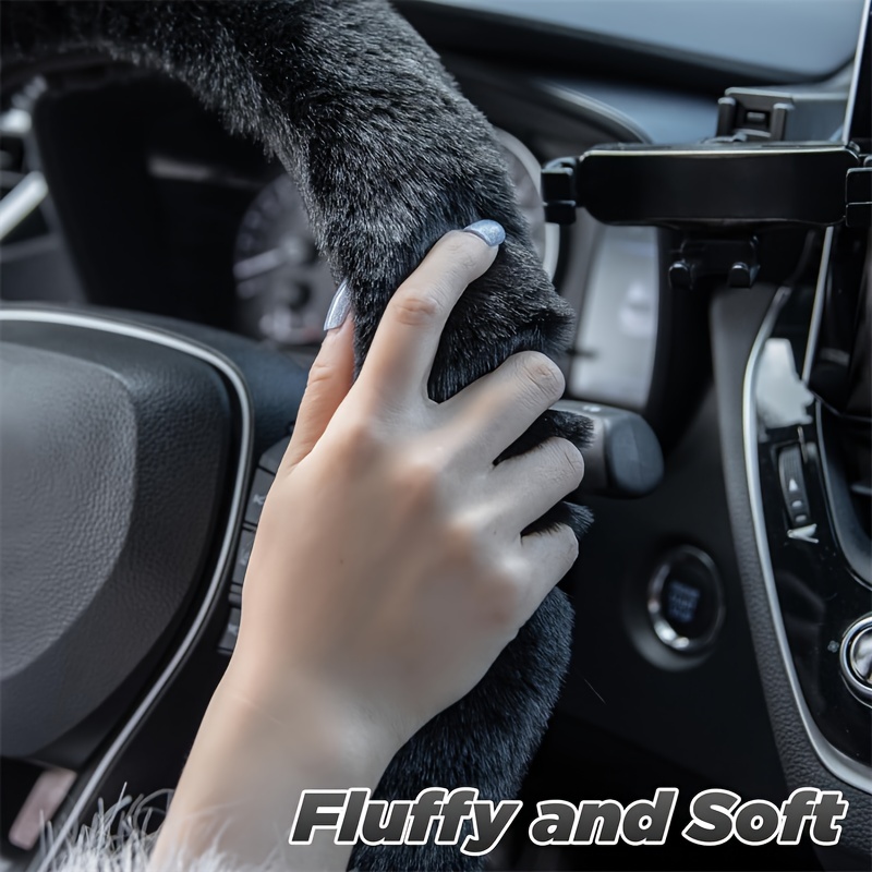 Steering Wheel Cover Grey Plush Stretch Coating Winter 37 38 39cm/MX0