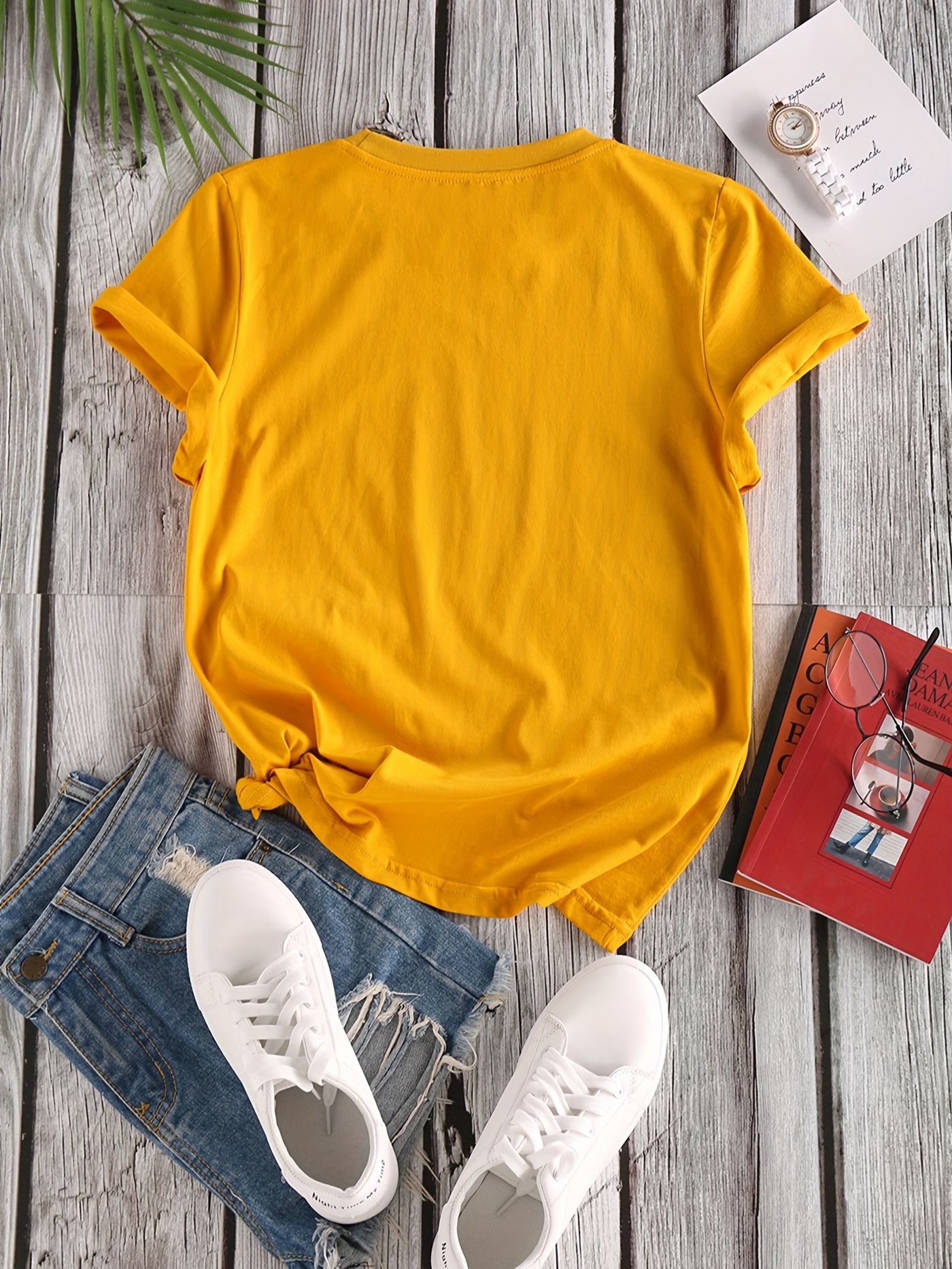 Camiseta amarilla con estampado de verano para mujer, camisetas