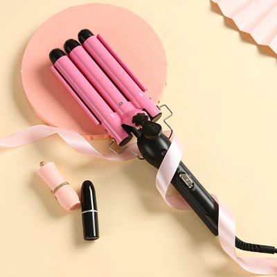 3 Barrel Curling Iron Wand Dual Voltage Hair Crimper 1 Inch Ceramic  Tourmaline Triple Barrels Temperature Adjustable Portable Hair Waver Heats  Up Quickly Pink | Check Out Today's Deals Now | Temu