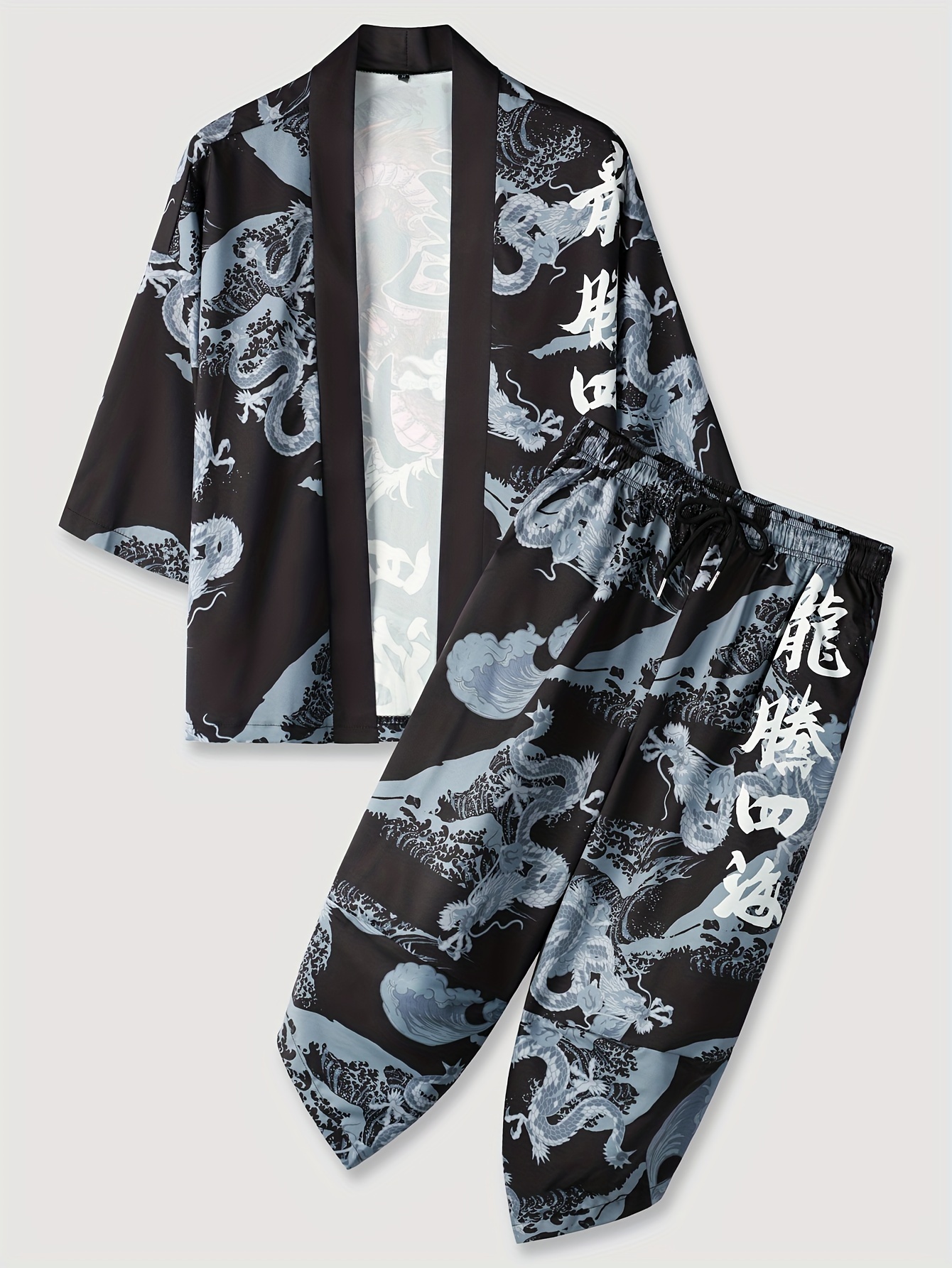 Conjunto De Kimono Japonés Para Hombre, Camisa Con Estampado De Estilo  Chino Con Frente Abierto Informal Y Pantalones Largos Sin Camiseta