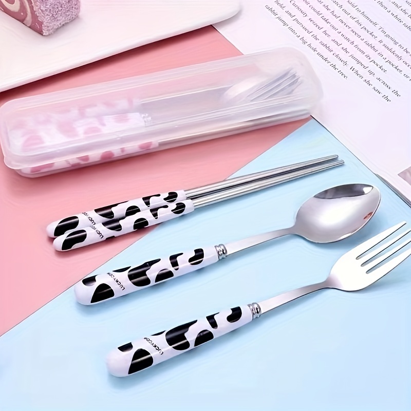 Camping Utensils Set Cute Stainless Steel Chopsticks Spoon Fork