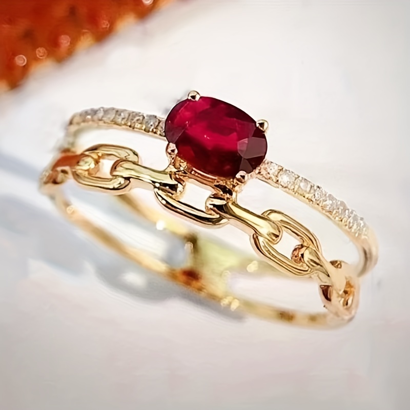 

Elegant 18k Gold-plated Stacking Ring With Gemstone - Engagement, Wedding & Party Wear