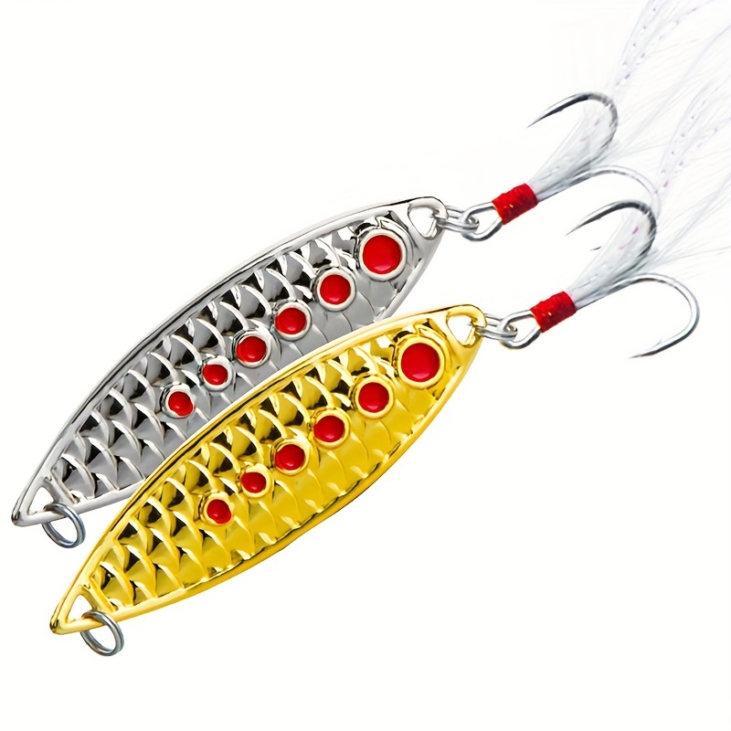 1Pcs Metal Spinner Spoon Fishing Lures, 5g-20g Gold Or Silver Artificial  Bait With Feather Treble Hook For Trout, Pike & Bass