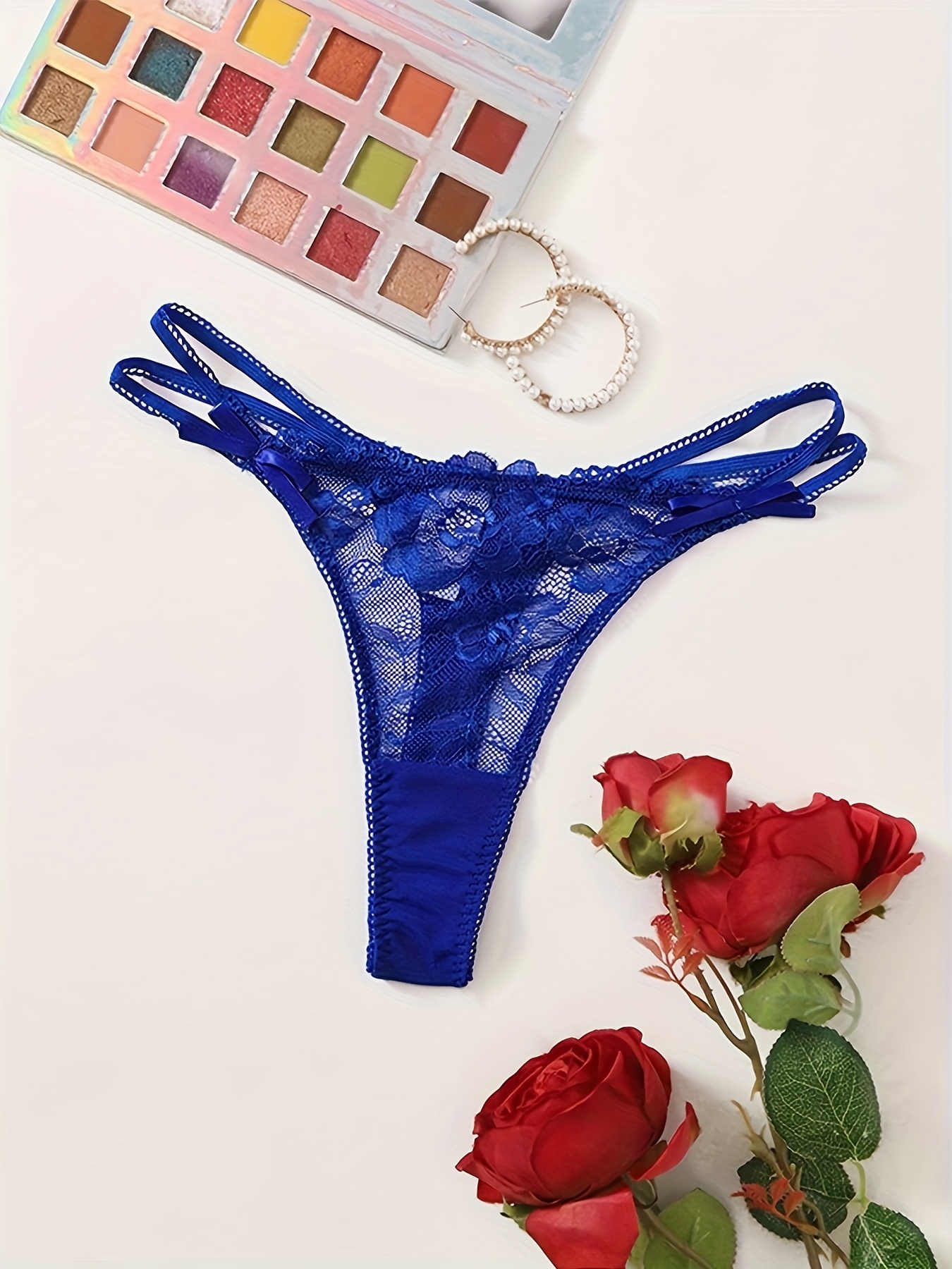 Sexy Floral Lace Bow Thongs Comfy Breathable Ring Linked - Temu