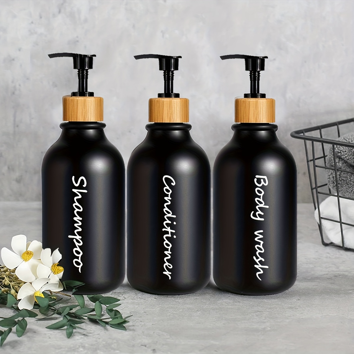 Shampoo And Conditioner Dispenser Refillable Black/white - Temu