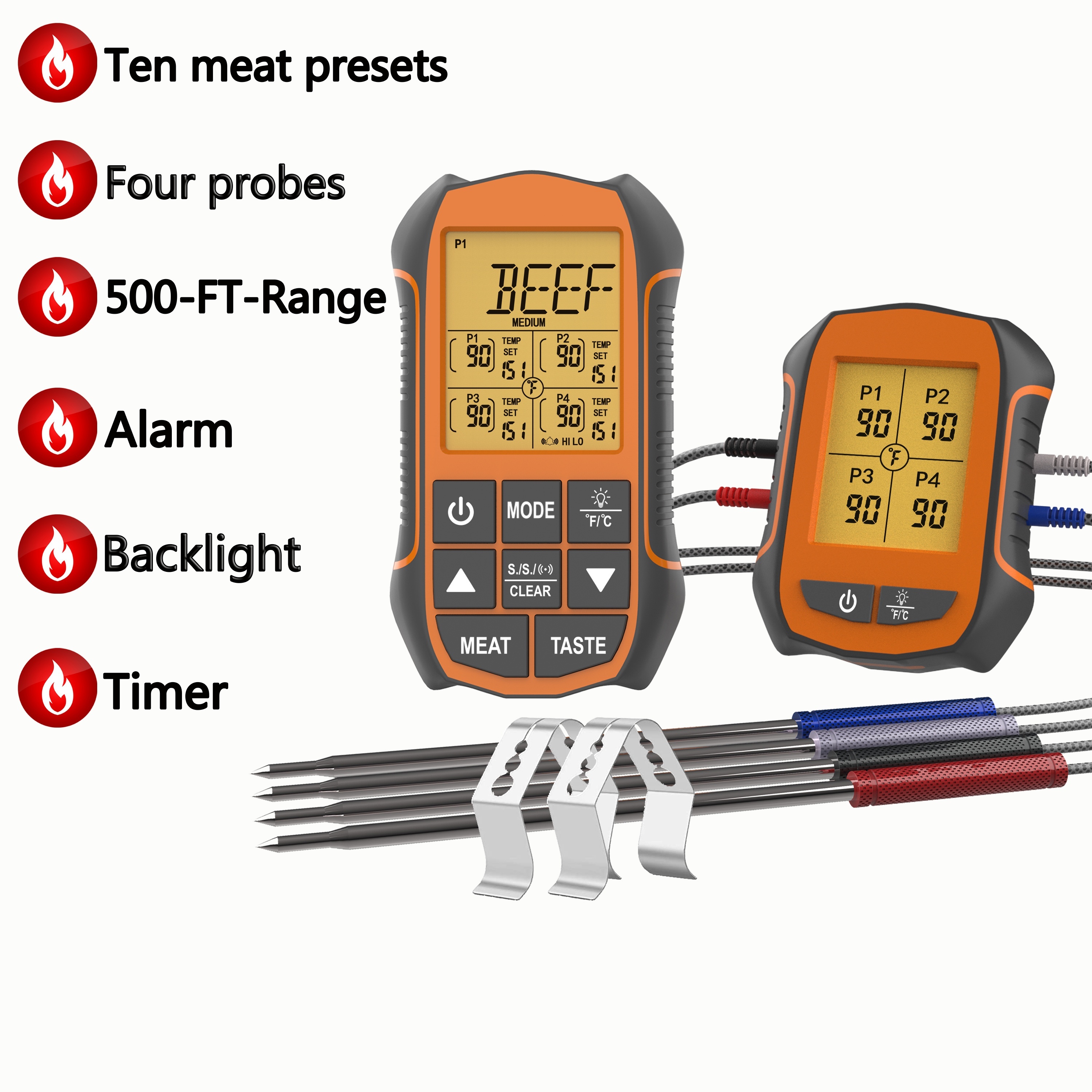 Wireless Meat Thermometer of 500FT, Dual Probe Meat Thermometer for Smoker  Oven, Grill Thermometer