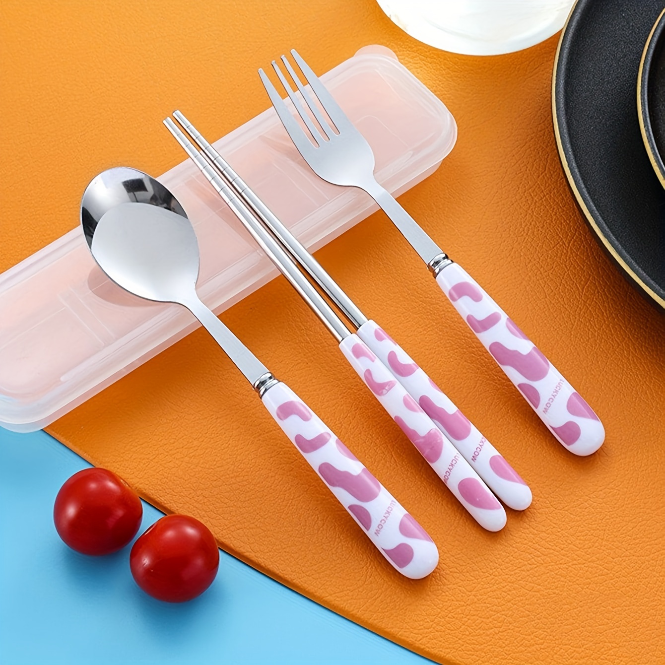 3PCS - Portable Stainless Steel Tableware Cute Chopsticks Spoon Fork Set  (spoon+chopsticks+fork+box), Tableware, Kitchenware