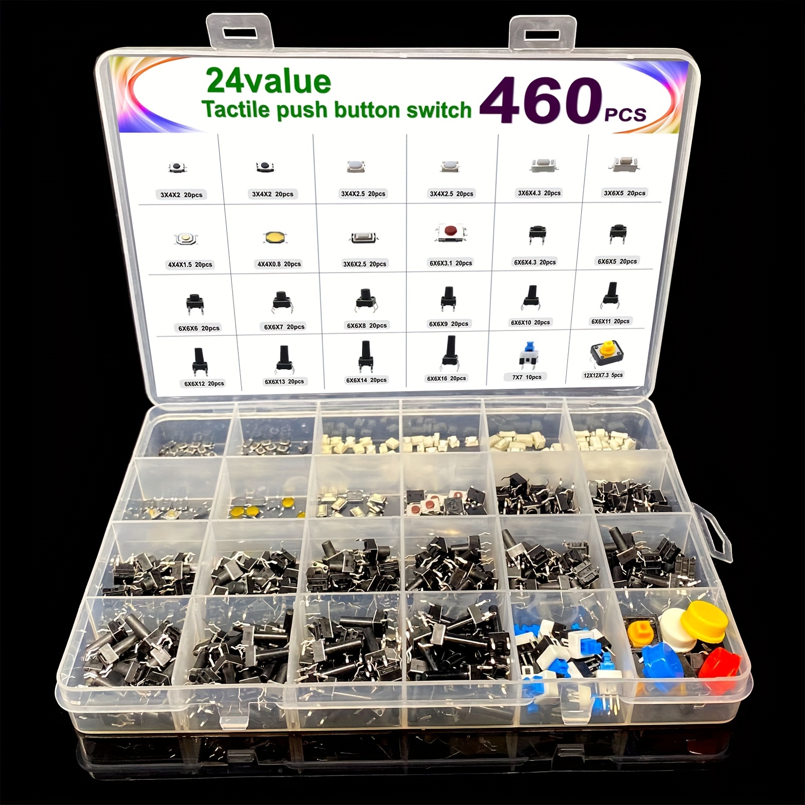 125pcs/Lot Touch Switch/Micro Switch /Push Buttons Switches 25 Types  Assorted Kit 2*4/3*6/4*4/6*6 for DIY Tool Package