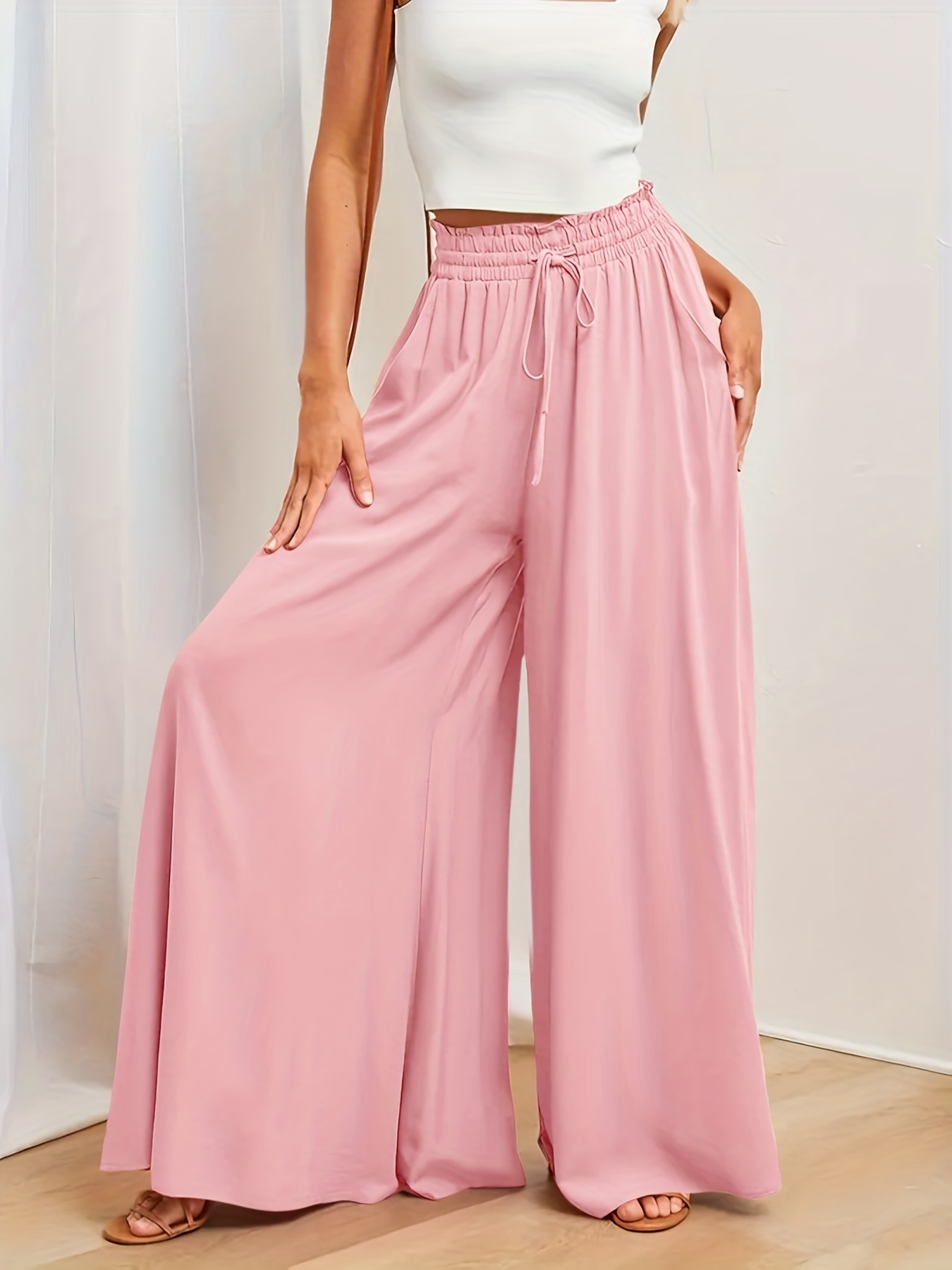 TEMPUCK Trousers For Women Women's wide leg pants Summer high waist loose  straight tube lightweight breathable soft stretch women's jeans (Color :  Light Blue, Size : 1) price in Saudi Arabia