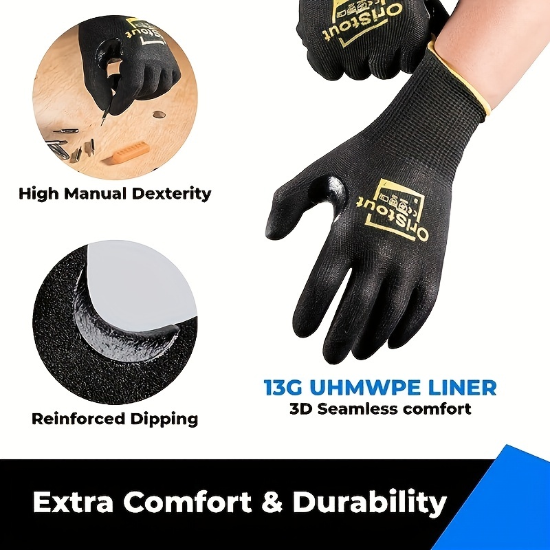 Guantes de trabajo resistentes a los cortes Nivel 6, revestimiento de  nitrilo de espuma con agarre, guantes de seguridad para pantalla táctil  para
