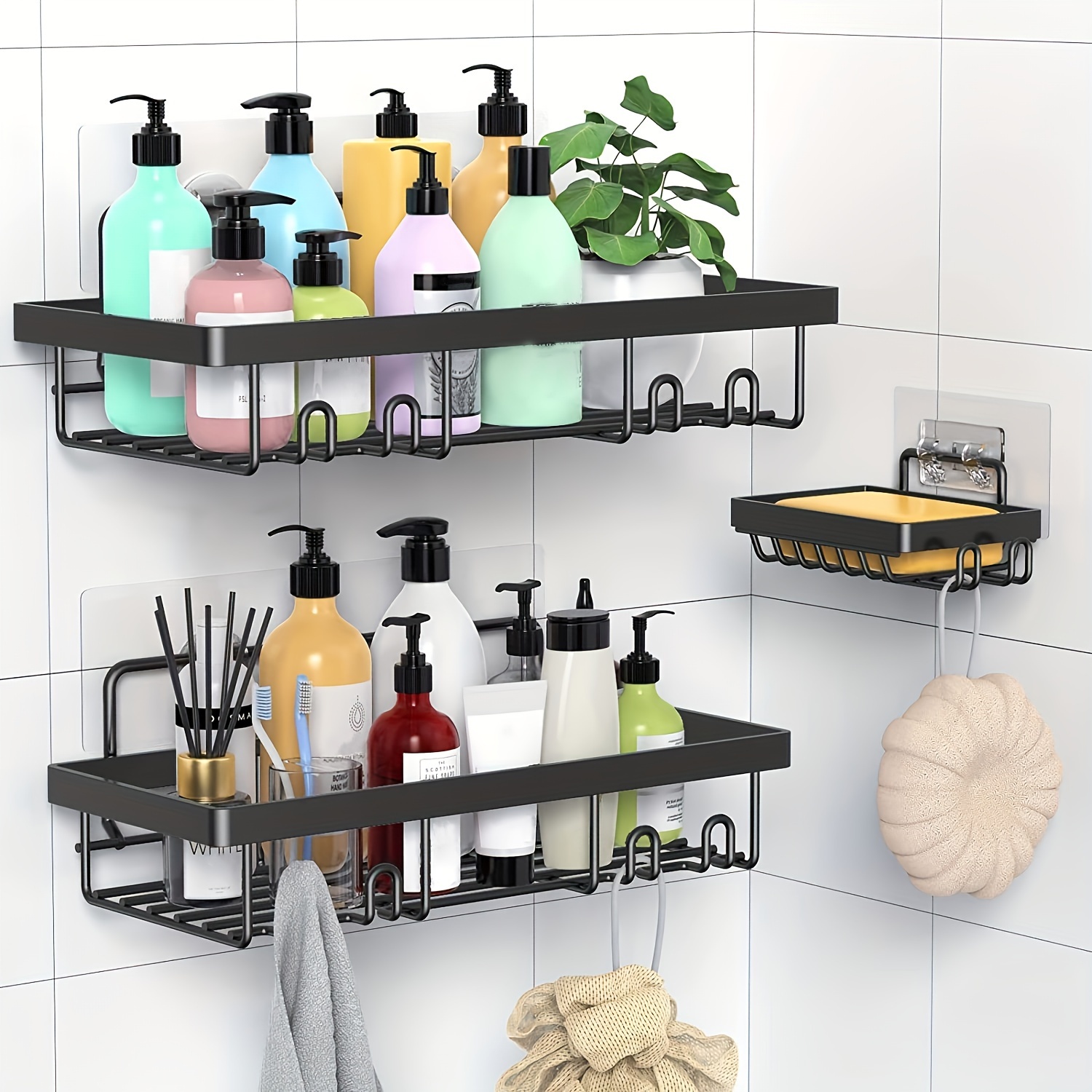 Bestcosty Rustproof Shower Caddy, Adhesive Bathroom Corner Shelf Set of 2 - Black