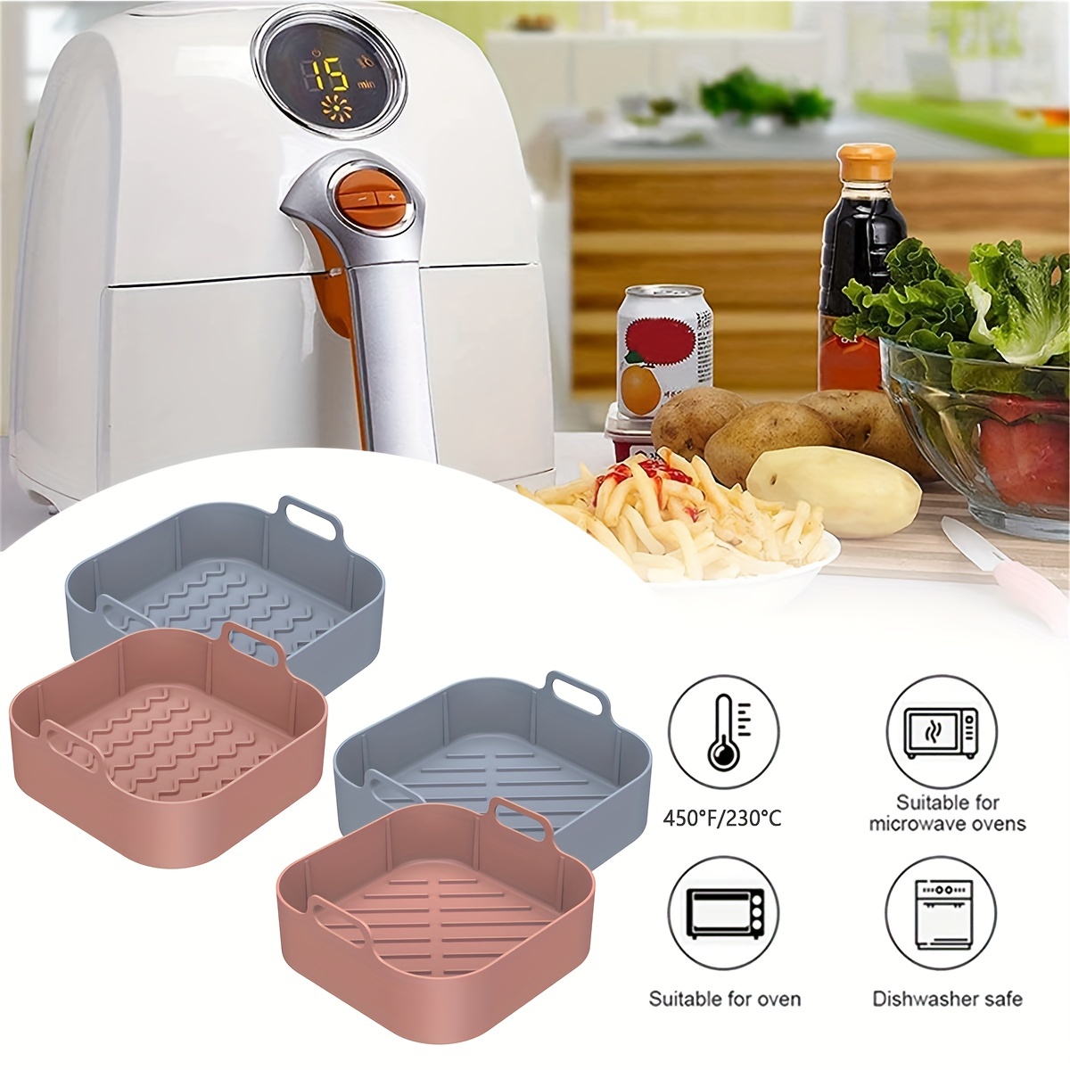 Air Fryer Silicone Baking Basket, Rectangular Air Fryer Silicone Pads For Ninja  Foodi Dual Dz201 8qt Reusable Silicone Air Fryer Liner, Non-stick Pan Easy  To Clean Oven Accessories Air Fryer Accessories Kitchen