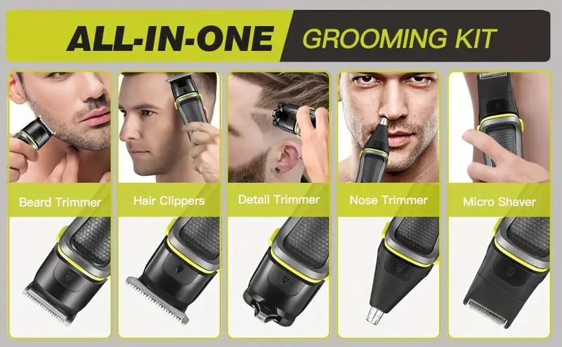 14 in 1 hair cutting grooming kit professional hair clippers waterproof beard trimmer for men rechargeable cordless hair mustache trimmer body groomer trimmer with storage dock details 6