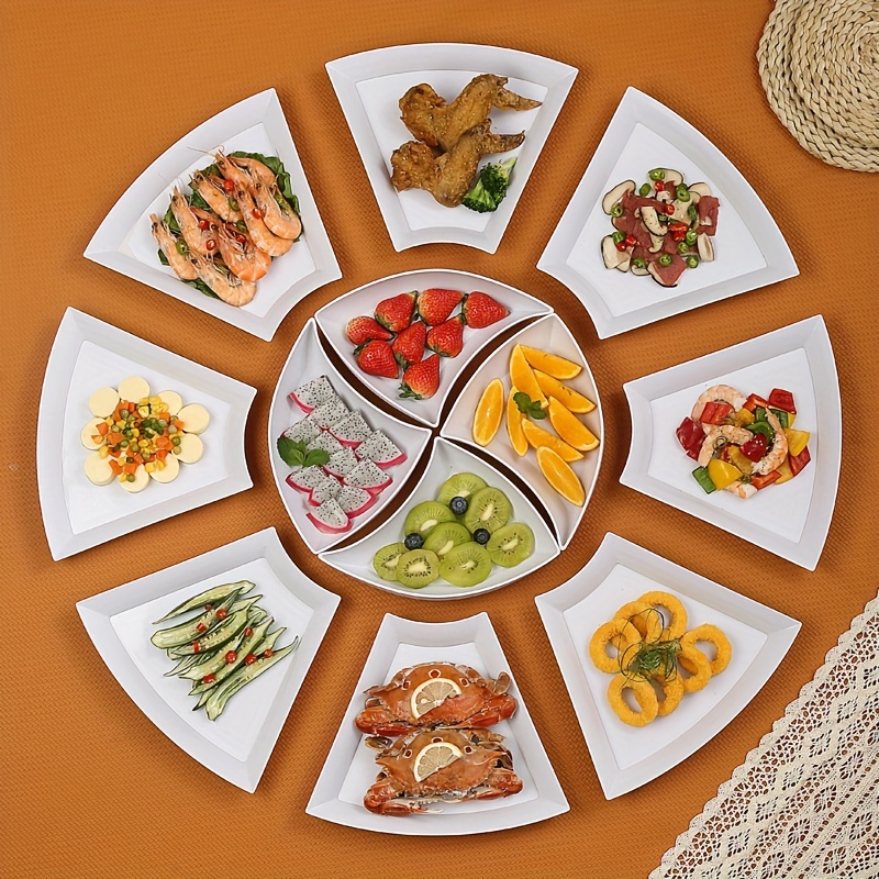 

4/8/12pcs Geometric Triangle Serving Platter Set, White Polypropylene (pp) Fan-shaped Dishes, Modern Festive Tableware For Family Reunion & New Year Dinner