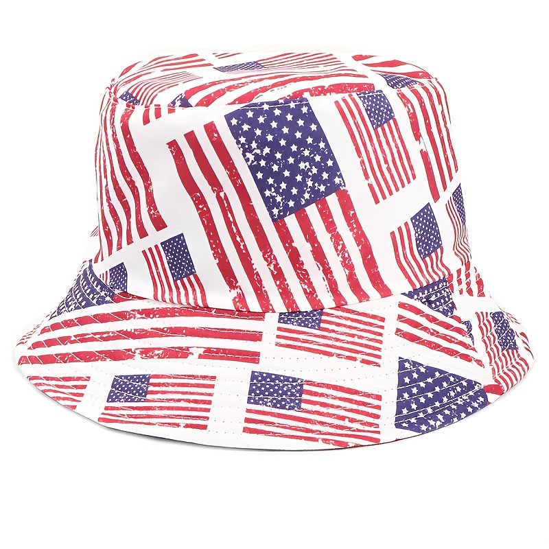 USA Patriotic Fourth of July Red White & Blue American Flag Bucket Hat