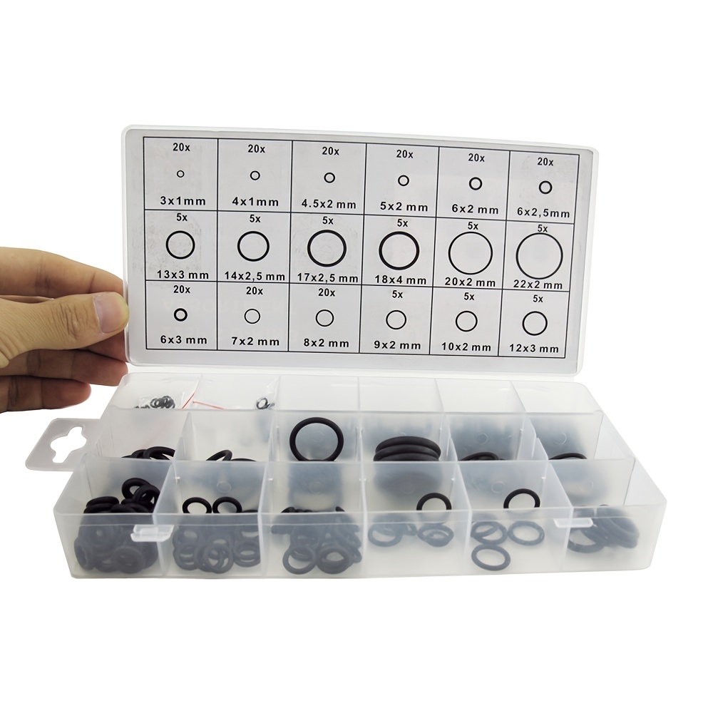 Juego surtido de 225 juntas tóricas de goma, anillo de sellado de arandela  de nitrilo, 18 tamaños para fontanería, automoción, reparación general con