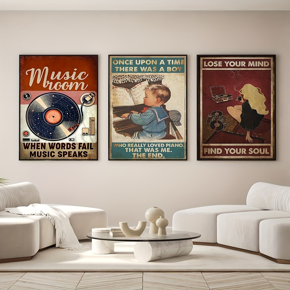 Tableau - Toile,Affiche de musique Vintage en vinyle,toile