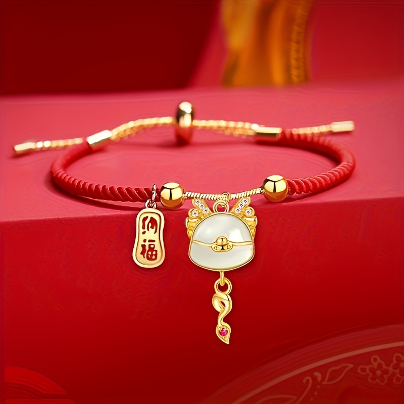 Luck Zodiac Dragon Pendant Red Rope Bracelet Chinese Style - Temu
