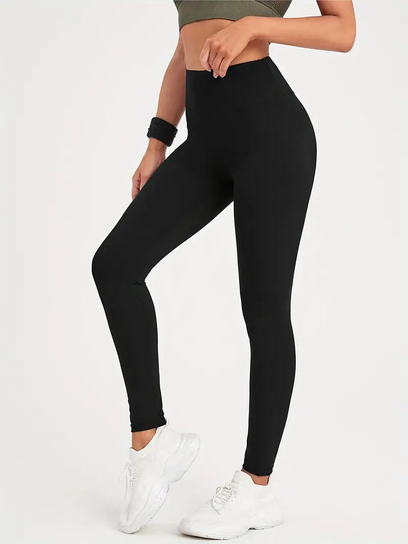 Solid Color Tummy Control Not See Through Yoga Pants, High Stretch Fitness  Workout Running Leggings, Women's Activewear