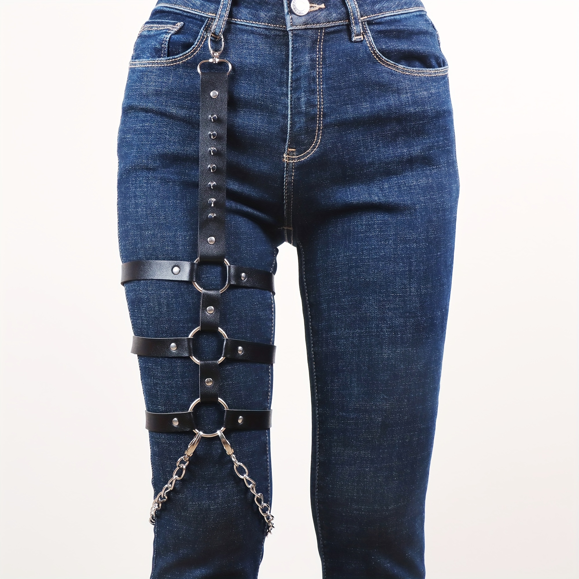 Black Pu Leather Wrapped Garter Belt Adjustable Body Chain Jewelry