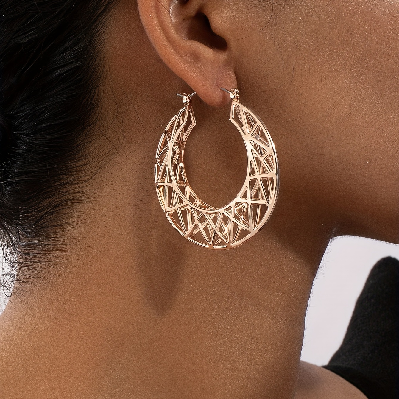 Women's Minimalist Hollow Big Gold Silver Hoops Earrings