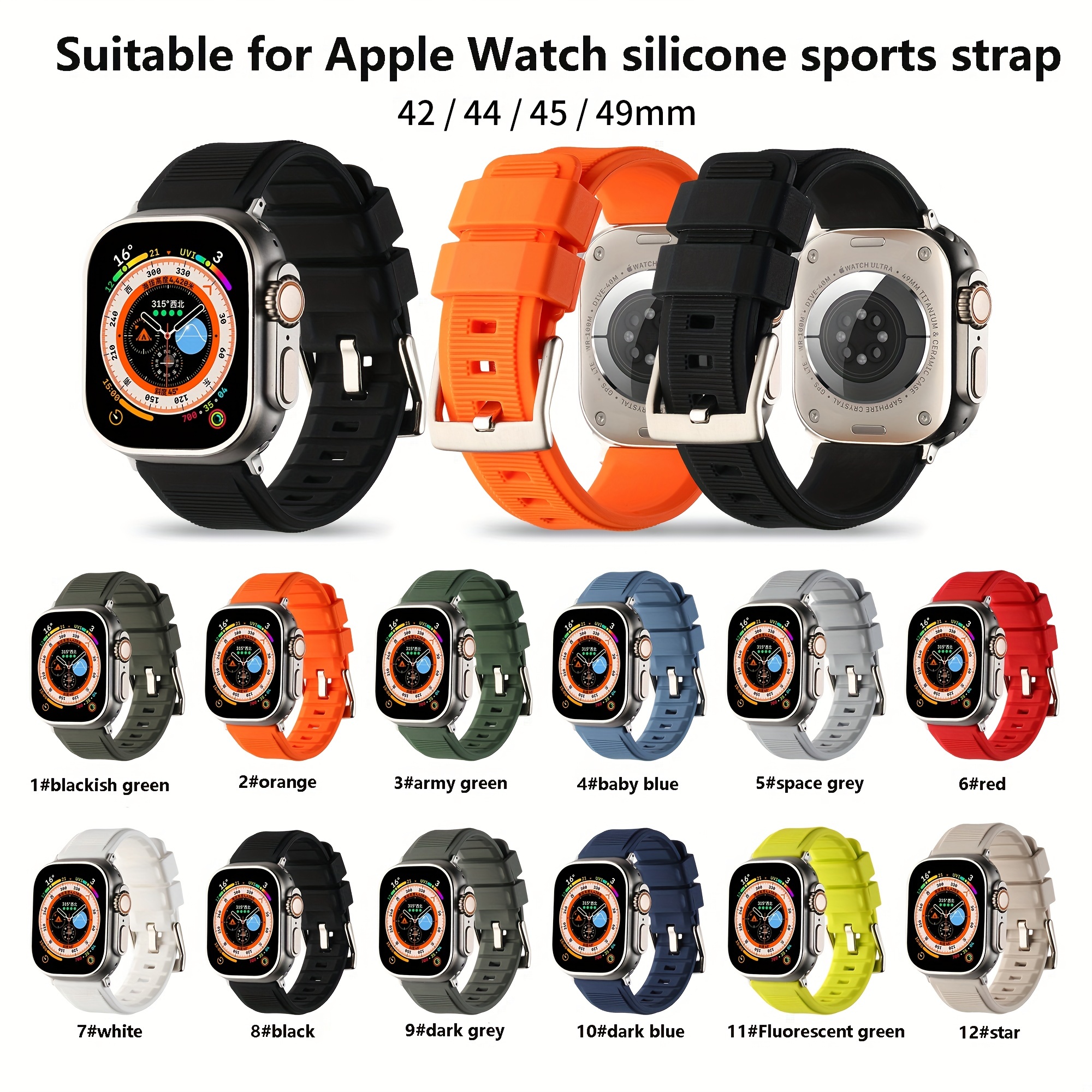 Rugged Apple Watch Band 49Mm 45Mm 44Mm 42Mm Silicone Strap Iwatch